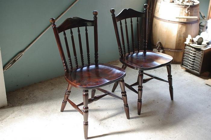 北海道民芸家具 ダイニングチェア2脚①▼ヴィンテージ民芸椅子真樺ウィンザーチェア