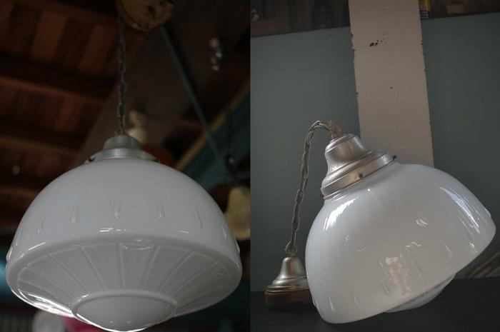 古い洋館の照明/金具付き▼乳白ガラスアンティーク電傘シェード大正浪漫