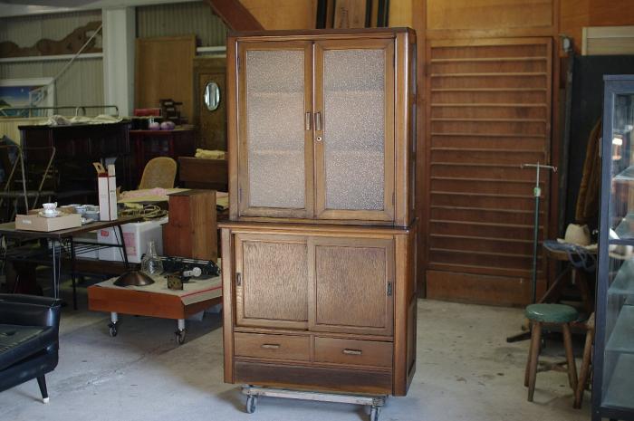 ダイヤガラスの収納戸棚▼アンティーク本棚飾り棚本棚陳列什器ケビント