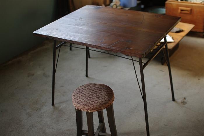 古材と鉄脚のテーブル/作業台▼カフェダイニング陳列什器工業系インダストリアル