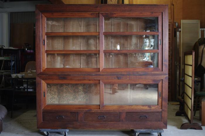 戦前の収納戸棚/水屋箪笥▼陳列ガラスケース帳場茶箪笥時代ガラス食器棚