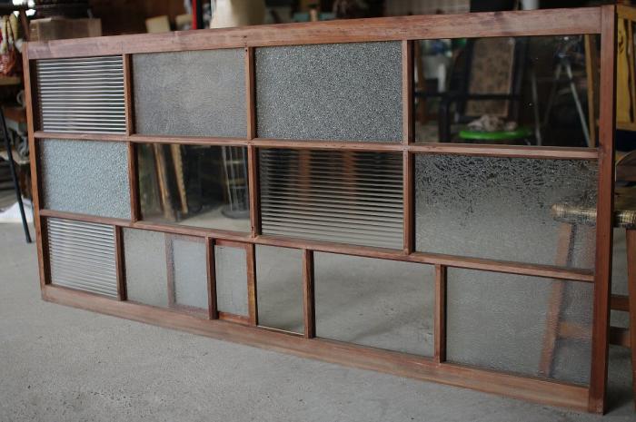 戦前の6種ガラス格子戸/引き戸付き▼時代ガラスアンティーク建具昭和レトロ