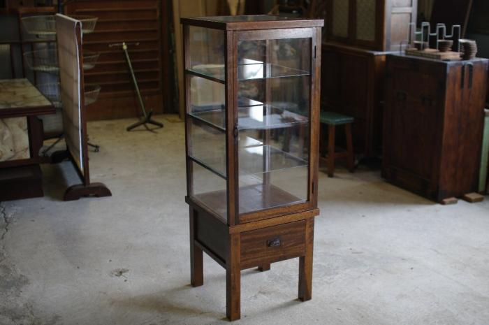 楢と桜の陳列ガラスケース 引出し付き/パンケース▼アンティーク店舗什器収納戸棚飾り棚商店陳列
