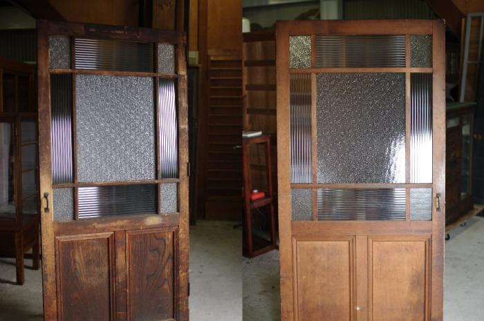 ダイヤ&amp;モールガラスの木製扉ドア▼アンティーク建具ガラス戸昭和レトロ