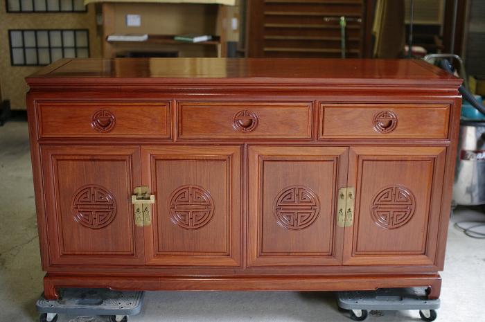 高級唐木家具 サイドボード/リビングボート/ロングキャビネット/戸棚/引出し棚▼花梨中国家具収納家具