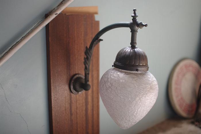 元文化財のお屋敷の玄関灯/外灯▼アンティークガラス電傘洋館照明ブランケット大正浪漫