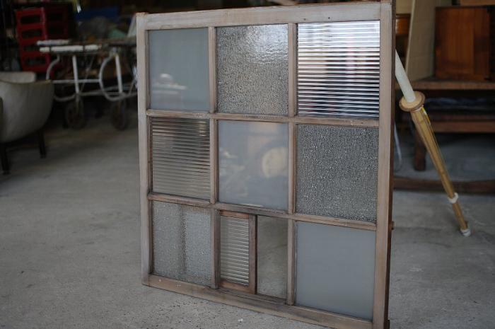 戦前の3種ガラス格子戸/引き戸付き▼時代ガラスアンティーク建具昭和レトロ