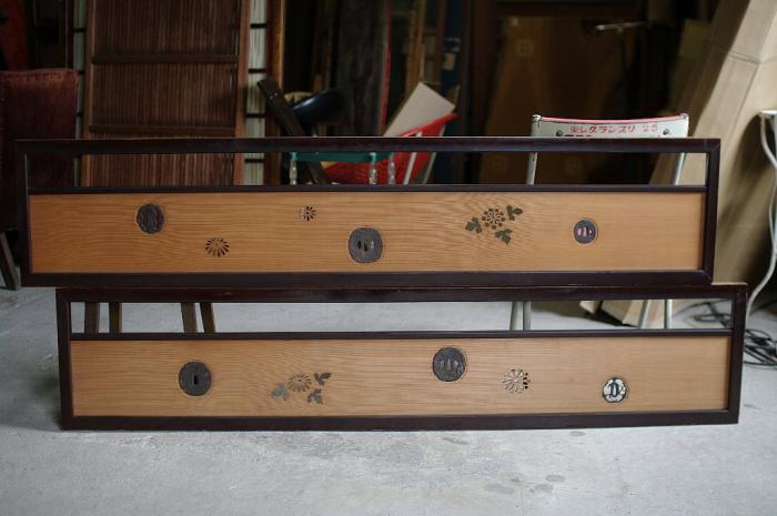 旧家の欄間一対/透かし鍔/鍔欄間▼建具書院町屋茶室衝立古民家