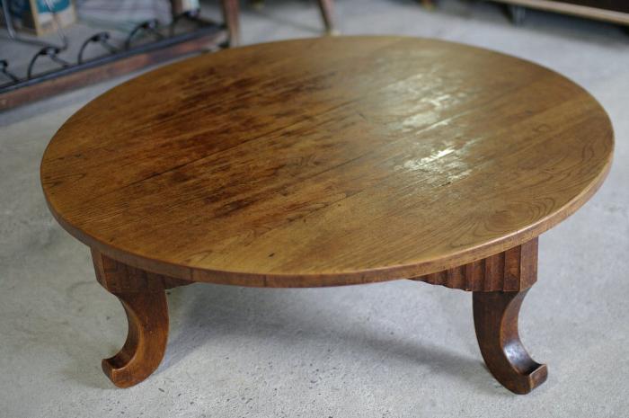 欅の丸テーブル/センターテーブル/ローテーブル/猫脚座卓▼ケヤキアンティーク洋館家具