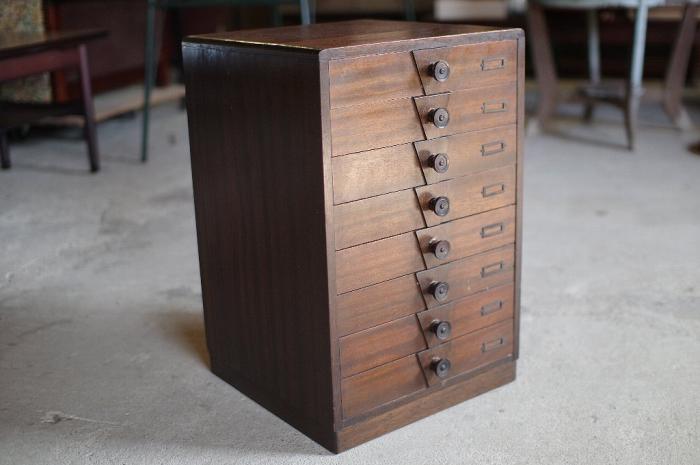 レコード収納用 ネームプレート付き引出し8杯/引出し棚▼アンティーク収納棚洋館家具