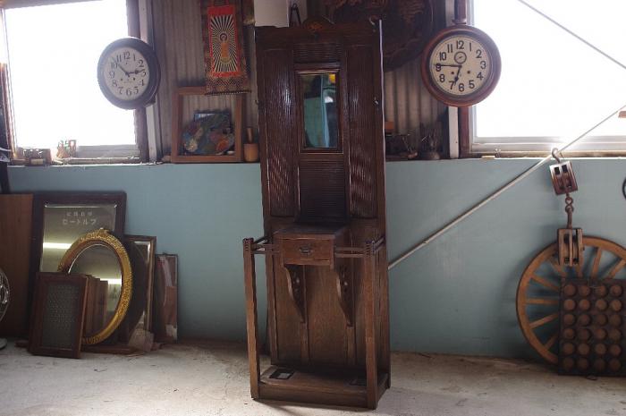 戦前 象嵌 傘立てコートハンガー/帽子掛け/衝立ミラー▼鏡スタンド洋館家具大正浪漫