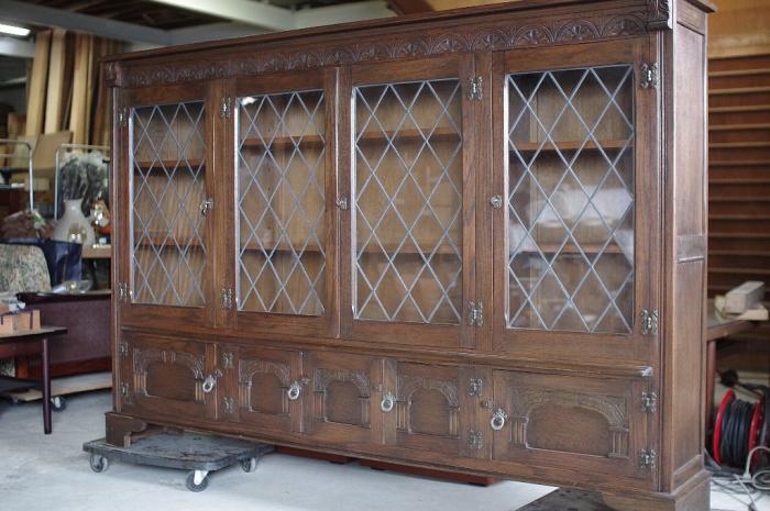 英国製 オーク材 飾り棚 ショーケース/カップボード/サイドボード/キャビネット▼