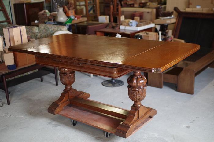 英国アンティークドローリーフテーブル オークダイニングテーブル伸長式エクステンション バルボスレッグ▼食卓机ロイズアンティークス