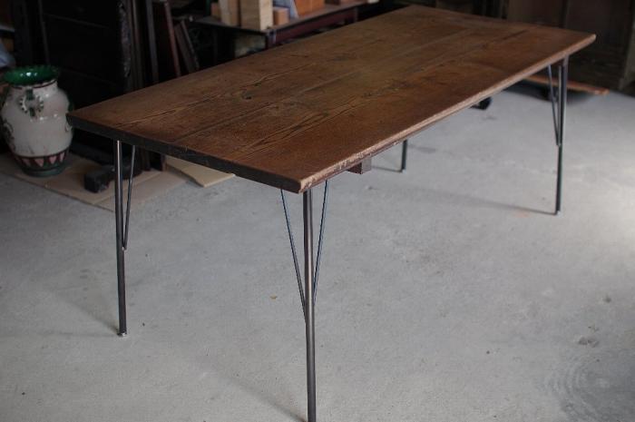 楢材と鉄脚のテーブル/作業台179cm×79cm▼アンティークオークダイニングカフェ陳列什器工業系インダストリアル家具