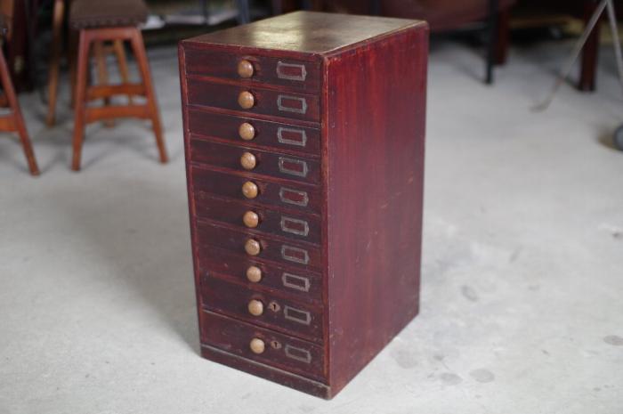 ネームプレート付き引出し10杯/引出し棚▼アンティーク収納棚書類棚昭和レトロ