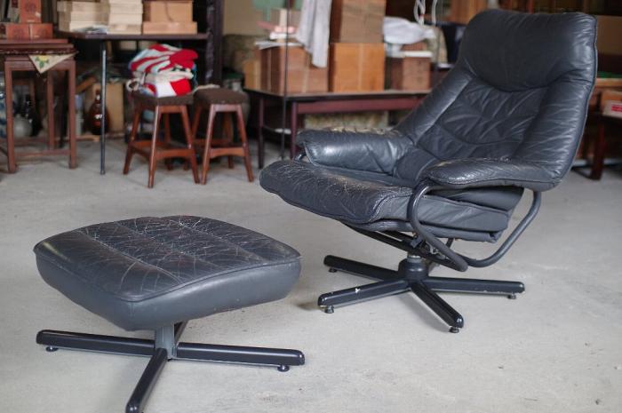 北欧ヴィンテージ フランスベッド ノルウェー本革パーソナルチェア&amp;オットマン/リクライニングチェアラウンジチェア▼ミッドセンチュリー