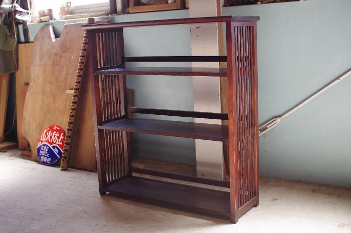 北海道民芸家具 書棚 樺 無垢材 飾り棚 シェルフ 本棚 陳列棚 オープンラック▼格子 ブックケース