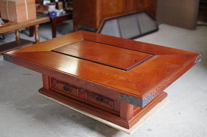 大きな総欅の関西火鉢/けやき座卓120cm×90cm▼長火鉢手焙り茶室帳場囲炉裏座卓ローテーブル