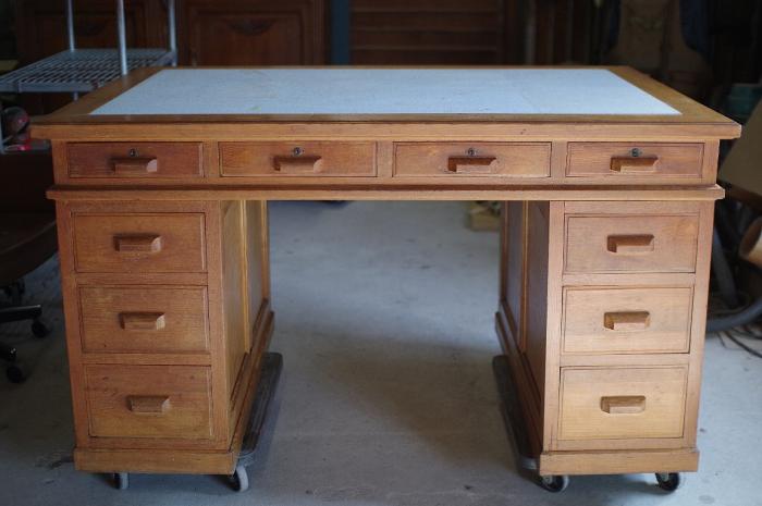 楢材の両袖机/書斎机/勉強机/分割式プレジデントデスク▼昭和レトロアンティークデスク洋館家具局長デスク