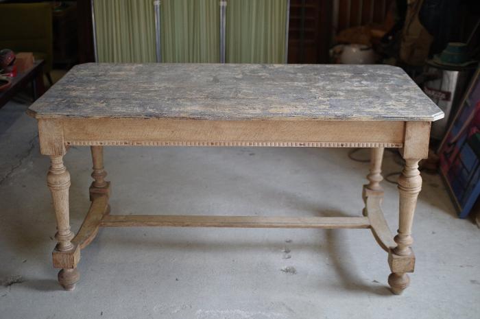 フランスアンティーク オーク材のテーブル/ダイニングテーブル▼英国アンティーク家具シャビーテーブル店舗什器陳列作業台